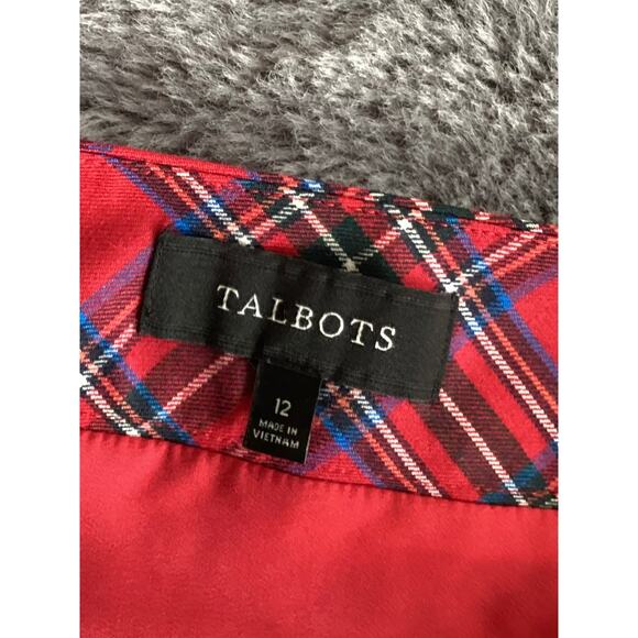 Talbots size 12 tartan scalloped plaid skirt holiday Christmas red wool blend - Picture 5 of 10